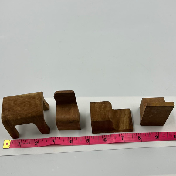 Vintage Set Wooden Hand Made Miniature Doll House Table 3 Chairs Primitive - Picture 3 of 11